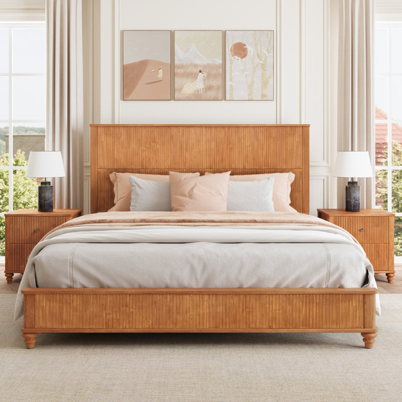 Structure de lit plateforme en bois, aucun sommier nécessaire, Natural, King