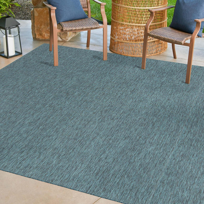 Tapis bleu sarcelle intérieur / extérieur Sevim, Rectangle 8 pi x 11 pi 4 po