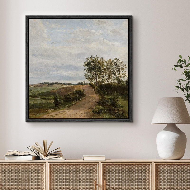 " Countryside Dirt Road ", Black Canvas, 16" H x 16" W