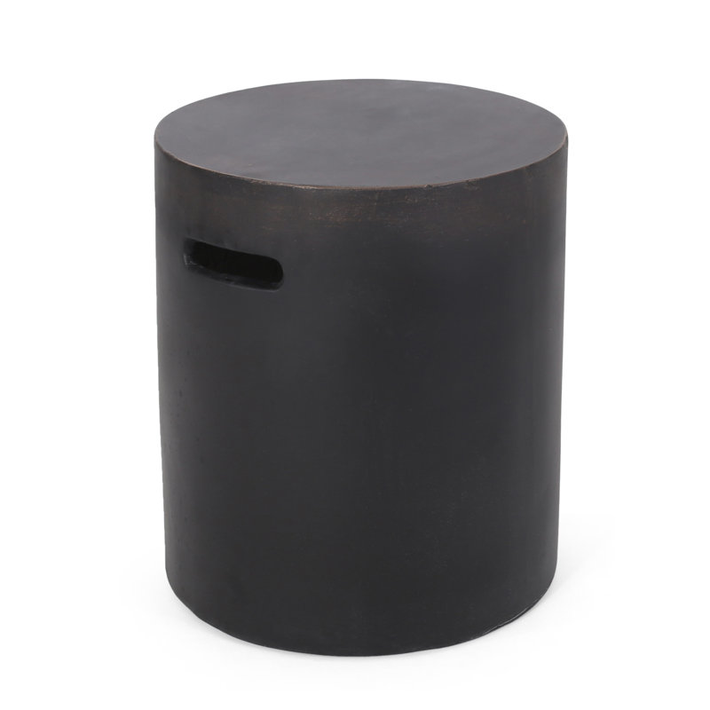 Light Weight Concrete Outdoor Side Table With Simple Cylindrical Structure And Cutout Handle