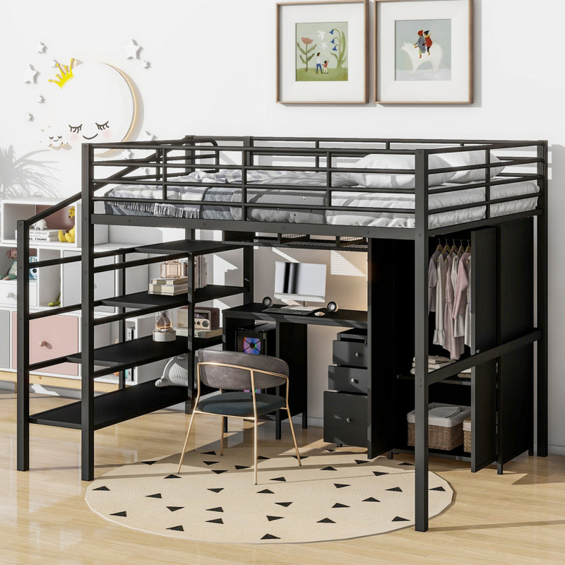 Lit mezzanine avec garde-robe en métal