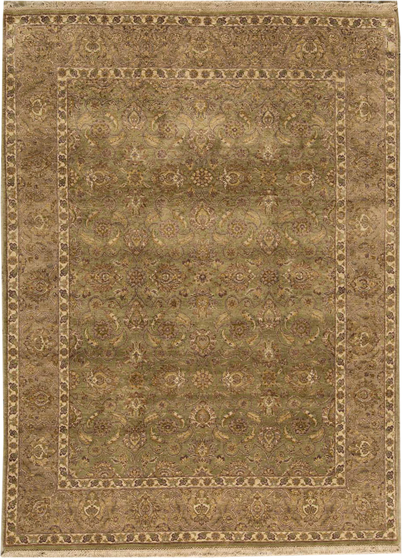 Bokara Rug Co., Inc. HandKnotted HighQuality Green and Cream Area Rug