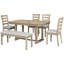 Ensemble de table de salle à manger 6 pièces en bois d'hévéa avec un beau plateau de table en grain de bois