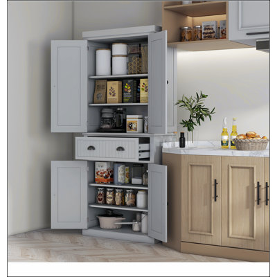 72" Kitchen Pantry Storage Cabinet, Traditional Freestanding Cabinet with 4 Doors