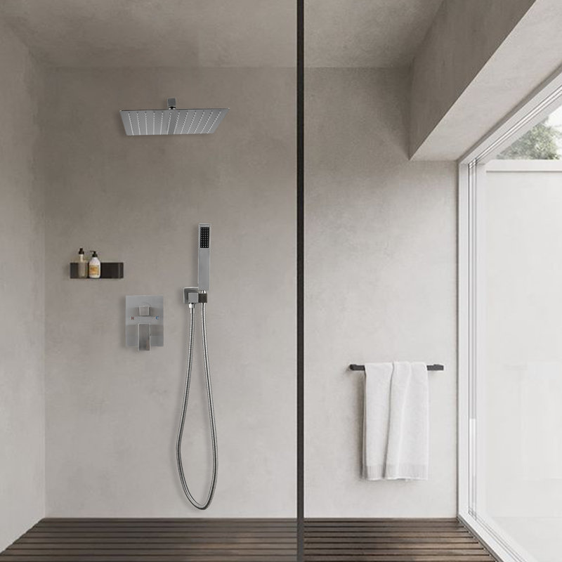 Système de douche 8000-12Inch avec pomme de douche à pluie 12 pouces et douchette, Chrome poli