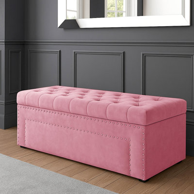 Duke Ottoman Storage Box - Chesterfield Upholstered Blanket Box - Plush Velvet Ottoman Bench with Storage