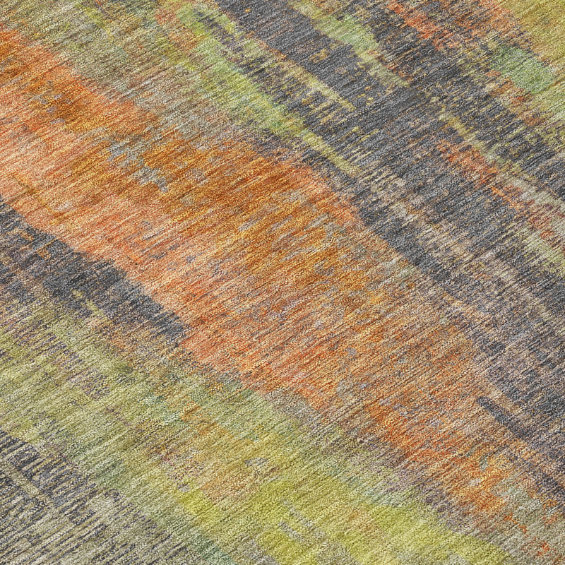Orange and Green Abstract Synthetic Washable Rug 3' x 5'