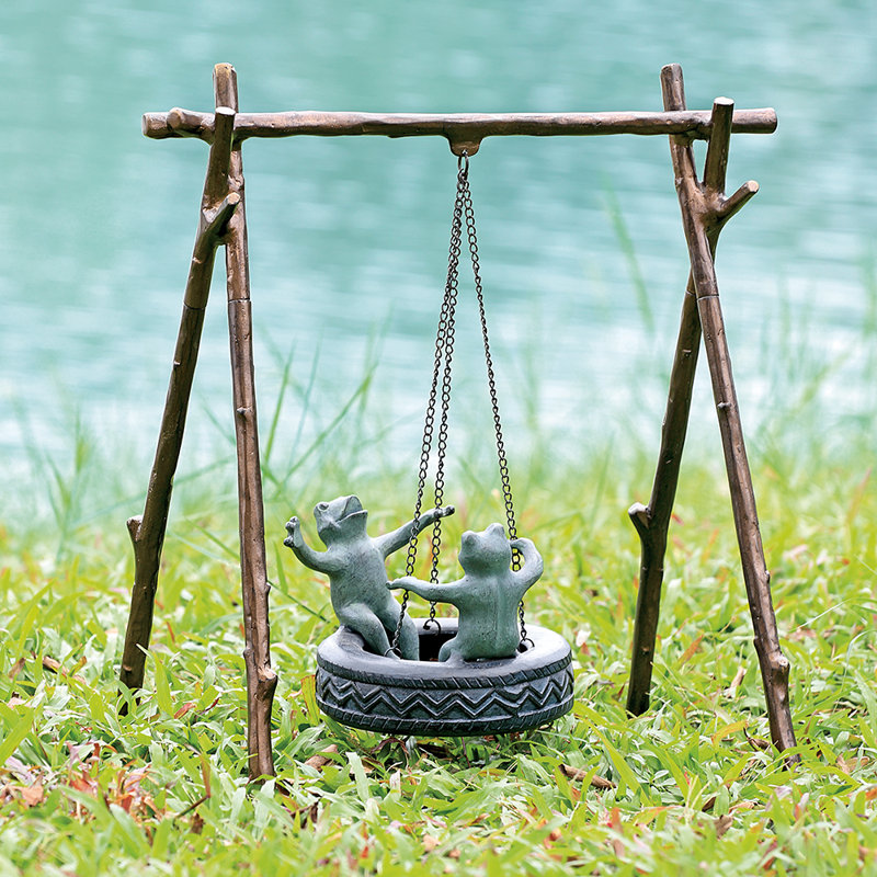 Tire Swing Frogs Garden Statue