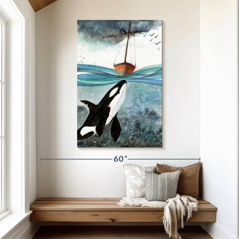 Baleine Brampt sous un bateau, H 48 po x l 32 po
