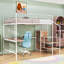 Lit mezzanine en métal avec bureau en L, escalier de rangement et garde-robe ouverte-1284160631-1284160626
