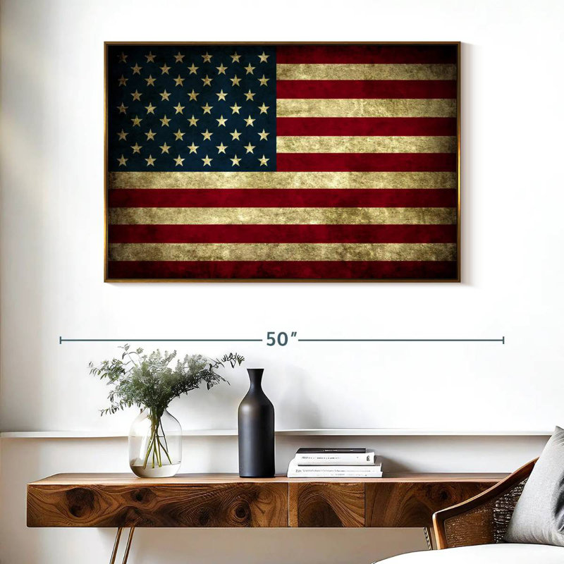 Drapeau rétro des États-Unis, Cadre flottant doré, 40 po x 27 po