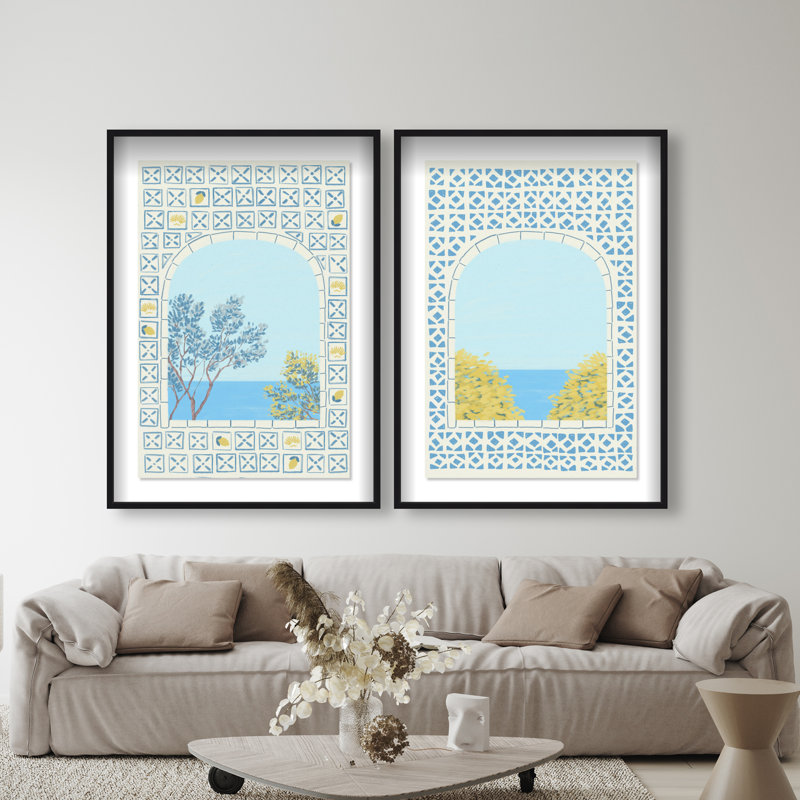 Mediterranean window set Shadowbox Nautical & Beach Print by Oliver Gal, Black Frame, 10 x 15, 51"H x 35"W, Black Shadowbox