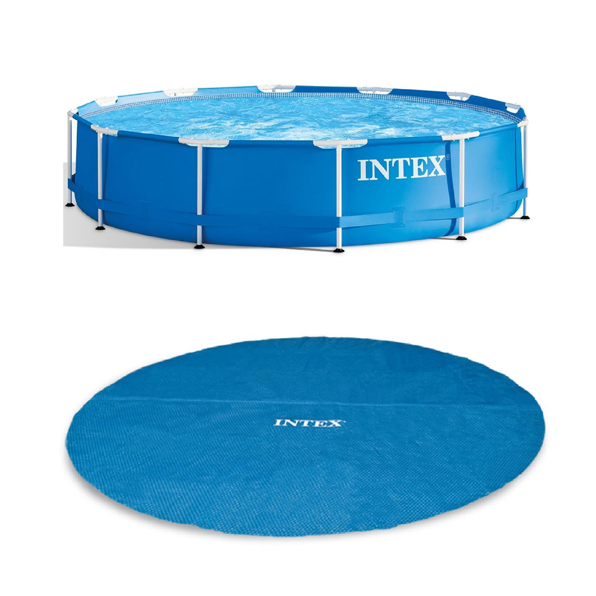Intex 12 Foot x 30 In. Easy Set and Metal Frame w/ Solar Cover Blue | Wayfair