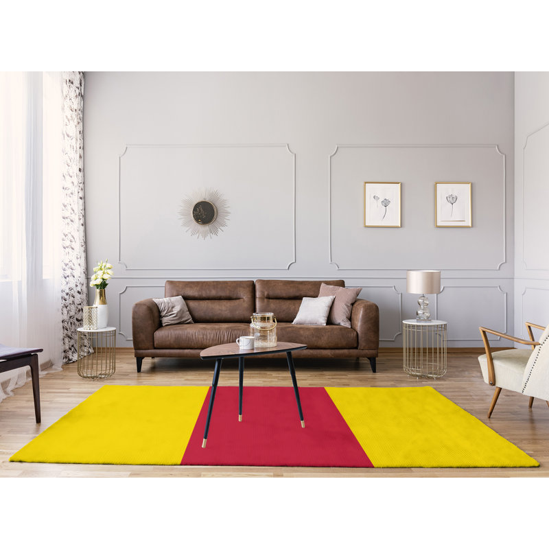 Tapis de zone jaune/rouge rayé St Louis, Rectangle 8 pi x 10 pi