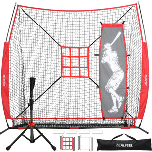 Zealfeel Baseball Net, 7x7 ft Pitching & Batting Net with Dummy Batter, Large Ball Collection System, 2 Strike Zones, Batting Tee, Carry Bag, Baseball Softball Net for Batting Pitching Hitting