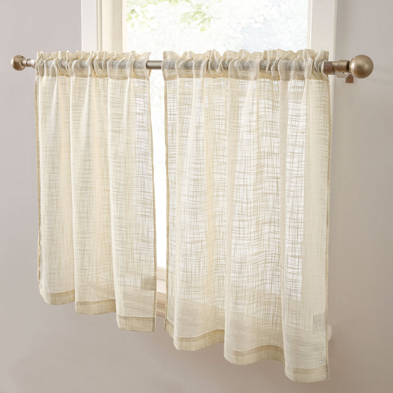 Galiena Faux Linen Textured Semi Sheer Rod Pocket Curtain Tiers for Kitchen & Bathroom, Set of 2, 35" W x 24" L