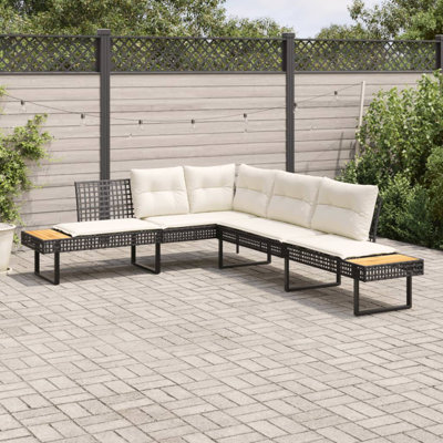 Patio Sofa With Cushions L-Shaped Poly Rattan And Acacia by Ebern Designs