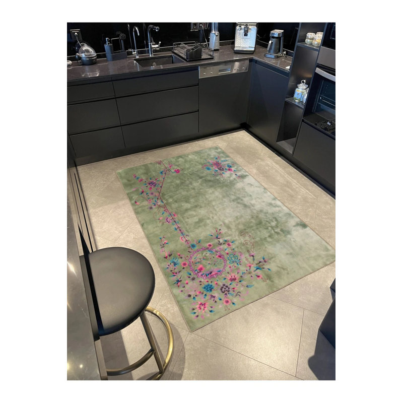 Ivy Floral Modern Patterned Woven Base And Decorative Washable Carpet, Round 5'
