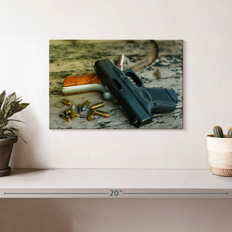 Handguns And Bullets, 8" H x 12" W