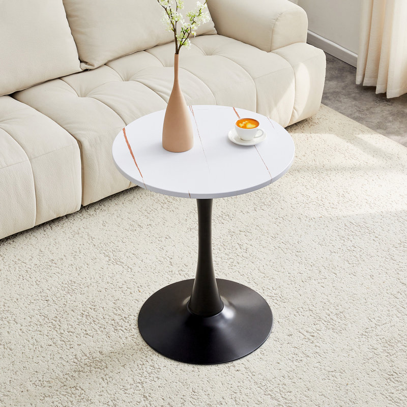 Table de salle à manger ronde (sans la chaise), Blanc/Noir, H 28,3 po x L 23,6 po x l 23,6 po