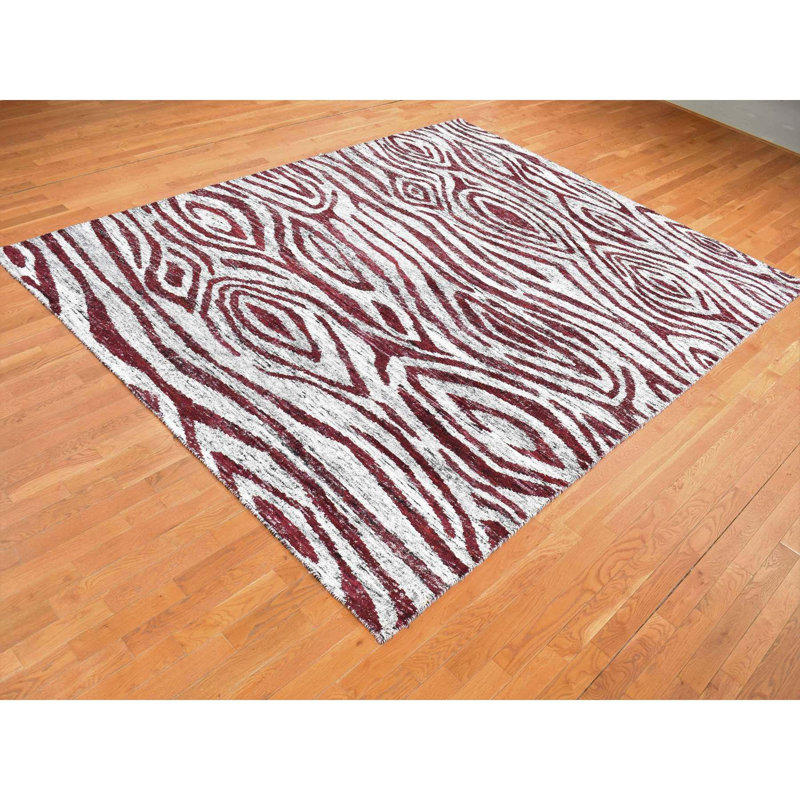 9'x11'7'' Ivory Man Made Silk Hand Knotted Tree Bark Design and Natural Abrash Oriental Rug F06F81EEBDB3457FA1B25E7A48098E54