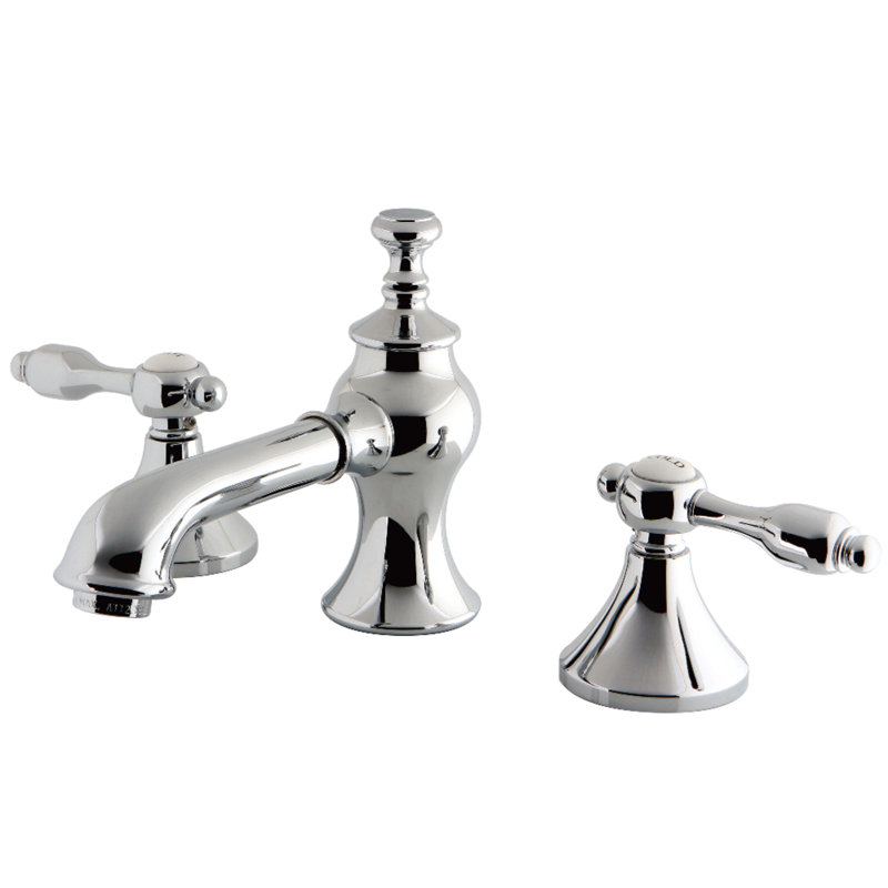 Kingston Brass Templeton Two-Handle 3-Hole Deck Mount Widespread Bathroom Faucet with Brass Pop-Up Drain, Polished Chrome