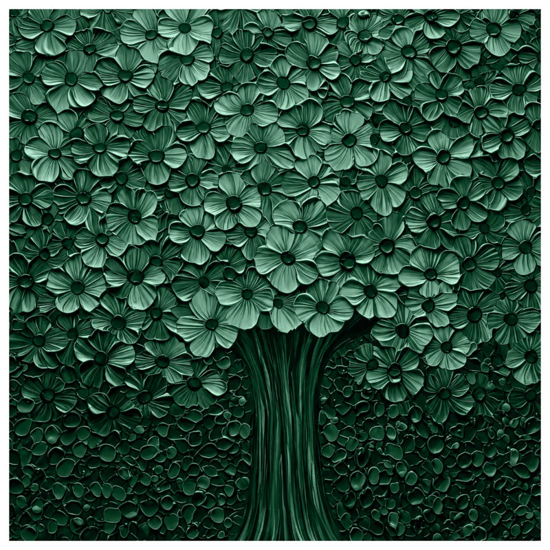 Tapisserie murale arbre floral vert, H 104 po x 88 avec 4 œillets