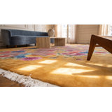 Beautiful Yellow Color Antique Geometric Floral Design Chinese Art Deco Rug
