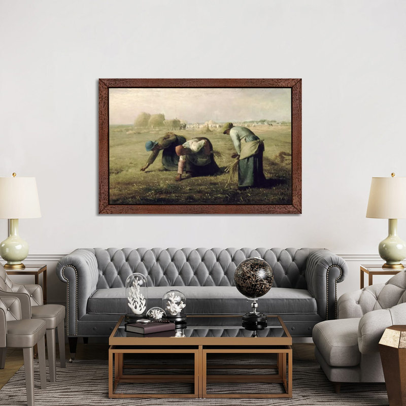 The Gleaners by Jean-Francois Millet - Painting on Canvas, 152.5 cm H x 101.5 cm W, Brown Floater Framed