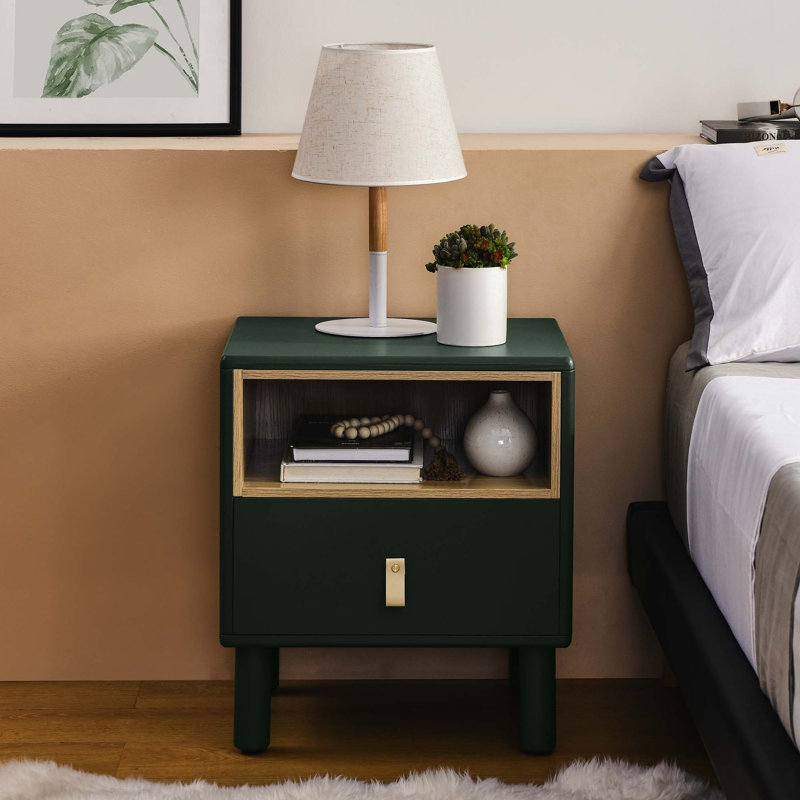 Keshundra Solid Wood+MDF Nightstand, Green