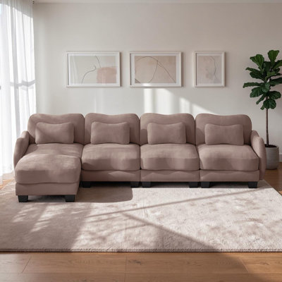 Canapé en L chenille avec 1 repose-pieds mobile, canapé modulaire surdimensionné à 4 places avec coussins de taille exquise, facile à assembler