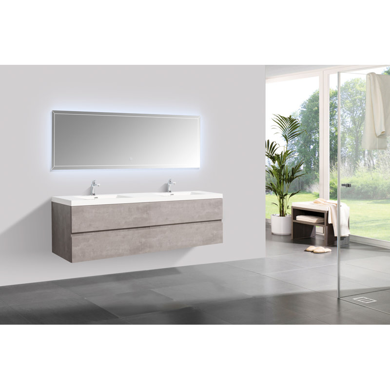 Amreeta 83.3" Wall-Mounted Double Bathroom Vanity Set, Gray