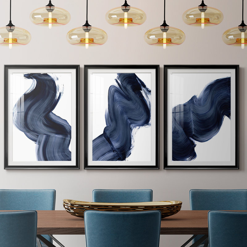 Passing Waves I  -Custom Framed  Premium Print W Matt - 3 Pieces, Black, 21" H x 30" W
