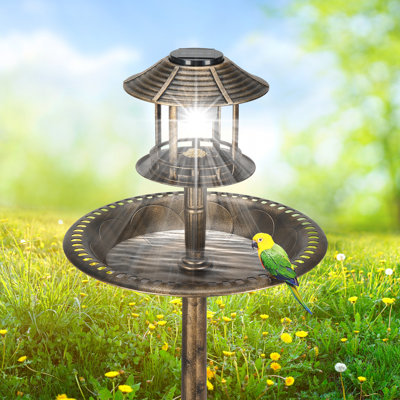 Round Pedestal Bird Bath with Solar Light,Bronze Plastic Birdbath,20"×20"×41.7" Weather Resistant Outdoor Garden Yard Lawn Decor
