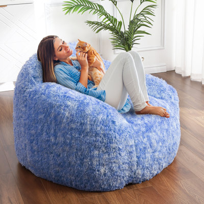 Sillón Puff Enorme de Piel Sintética – Esponjoso y Cómodo, Espuma de Alta Densidad – Funda Lavable – Para Lectura y Descanso – Azul, 94×96×65cm