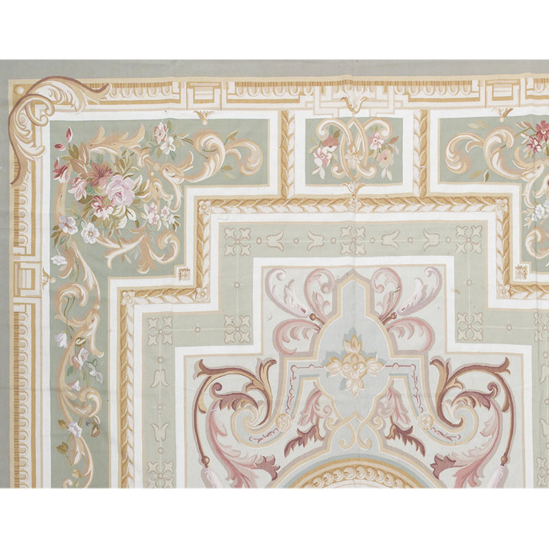 Hand-Knotted High-Quality Green and Beige Area Rug