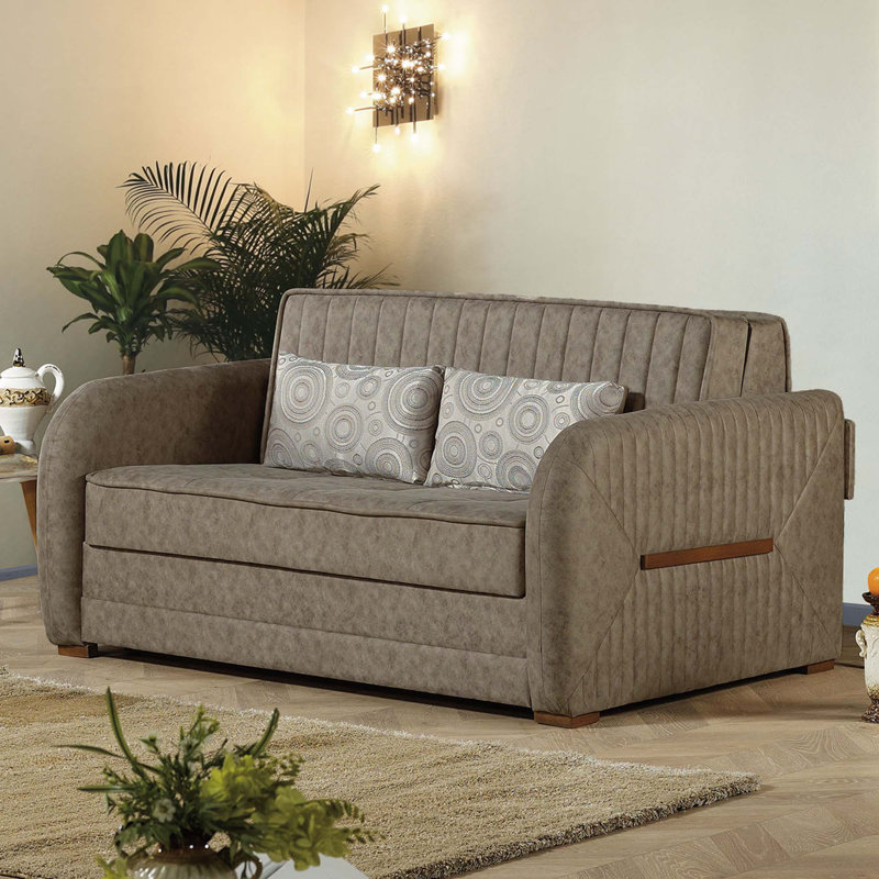  Ferrel 67 in. Fabric Upholstered 2-Seater 3-in-1 Sleeper Loveseat Sofa Bed with Storage, Firm Seat Cushion, Brown Microfiber