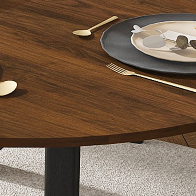 Retractable dining table, round dining table, Black, Walnut
