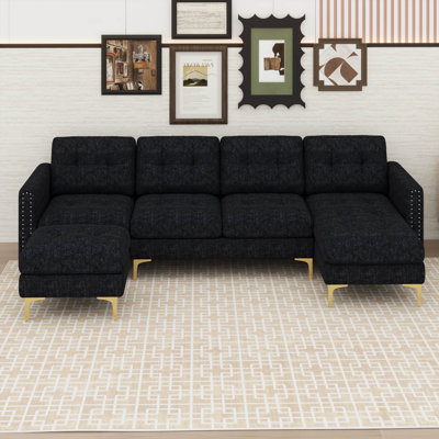 L-Shape Convertible Sectional Sofa Couch With Movable Ottoman