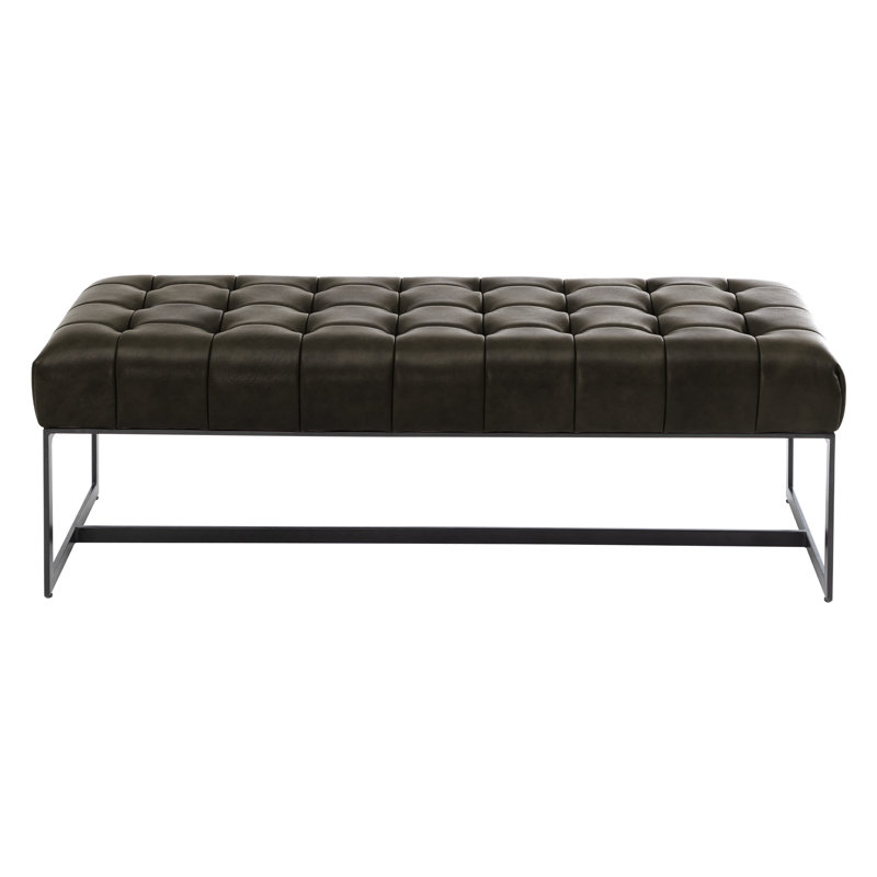 Genuine Leather Upholstered Bench, Green