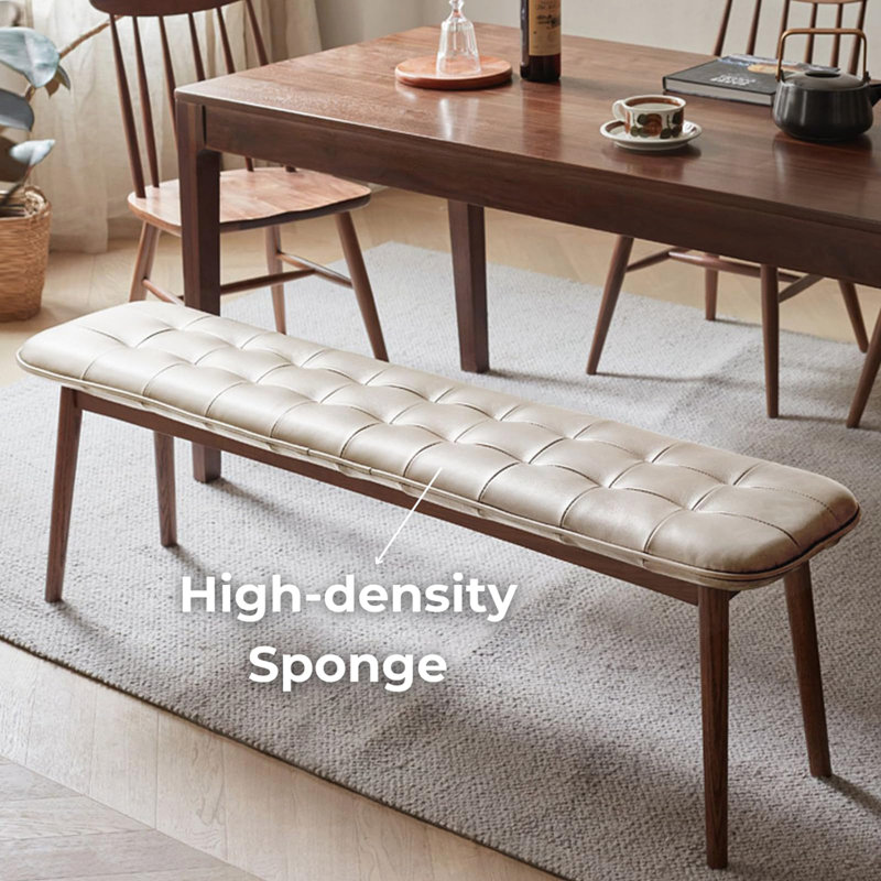 Banc de table en bois avec coussin en cuir Soild, Blanc/noyer