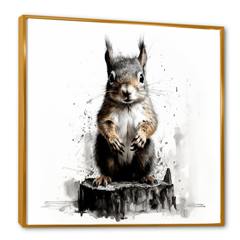 Mignon aquarelle écureuil forêt Acrobate - écureuil, art mural, Cadre flottant doré, H 30 po x l 30 po x P 1,5 po