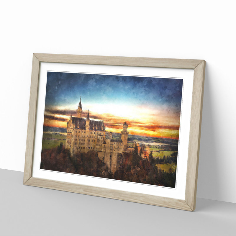 Neuschwanstein Castle - Picture Frame Graphic Art Print, 62cm H x 87cm W x 2cm D, Oak Framed