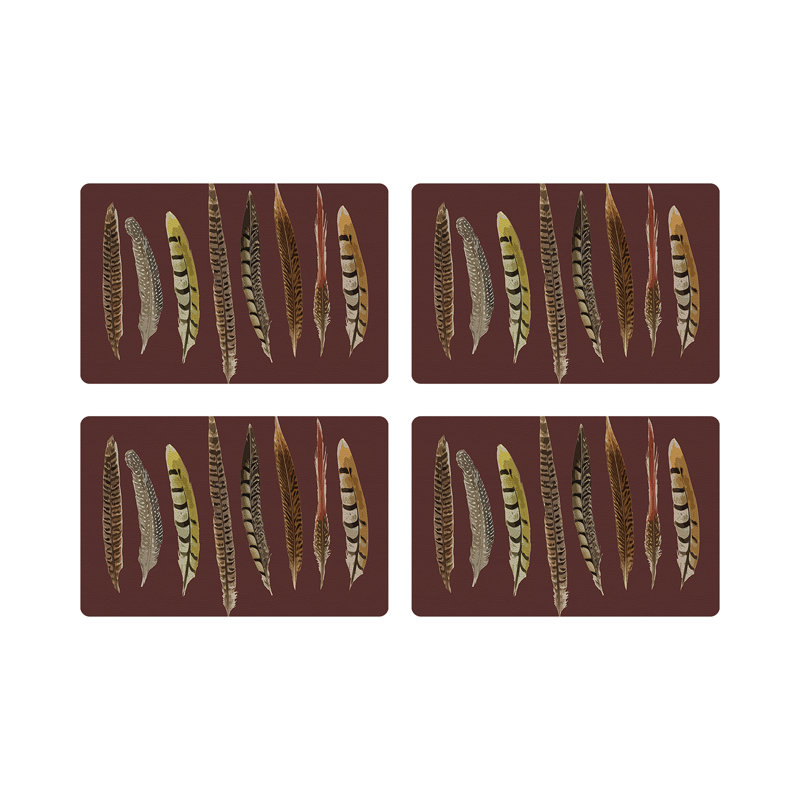 Pheasant Feathers Vegan Leather Rectangle Pebble Placemat, Porto