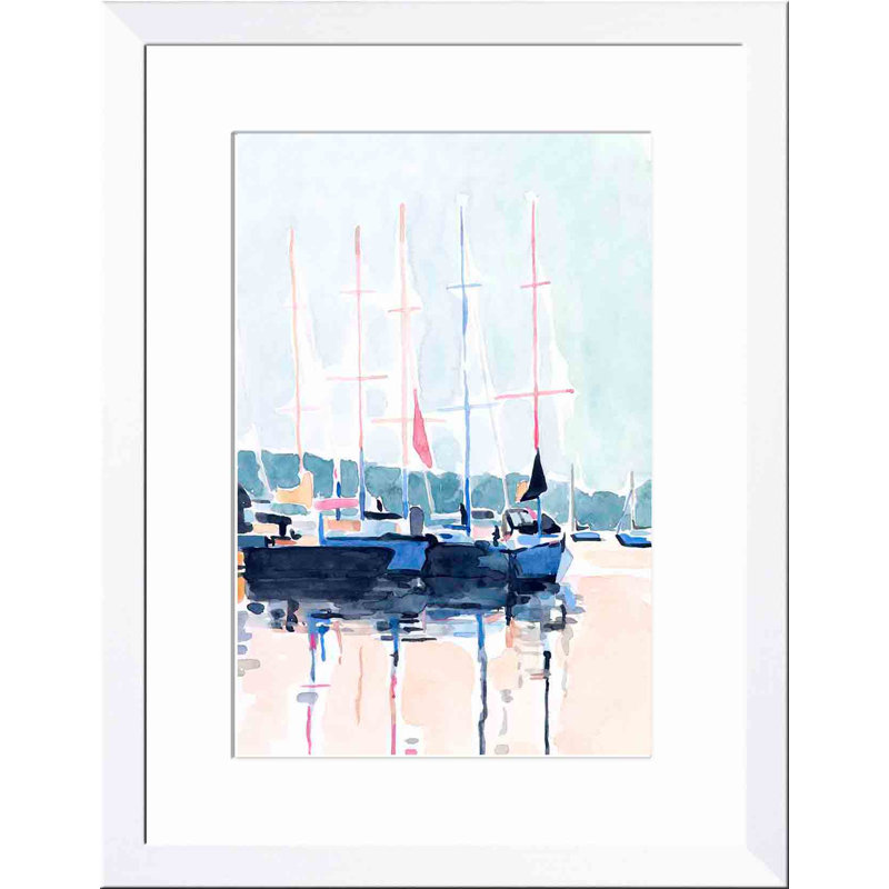 «Boat Club I» par Emma Scarvey - peinture encadrée, Blanc, H 20 po x l 30 po