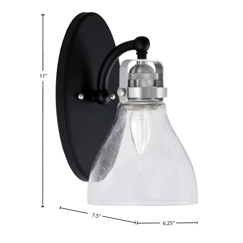 Applique murale Easton, fini noir mat et nickel brossé, verre bullé transparent de 15,9 cm (6,25 po), Noir mat/nickel brossé