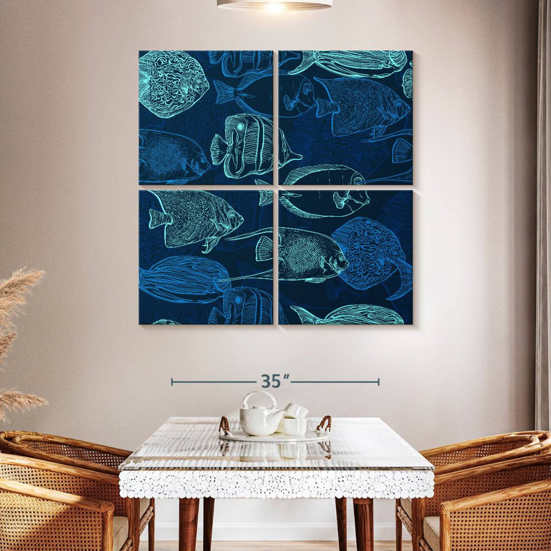 Brampt Blue Green Fish Outlines, 45" H x 45" W