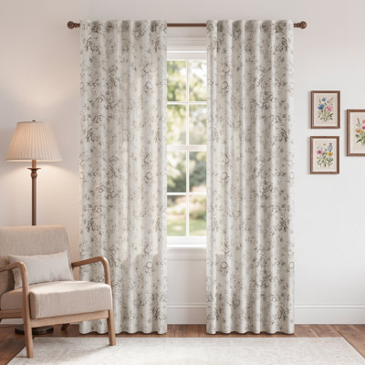 Linen Blend Farmhouse Floral Curtains Semi Sheer French Country Curtain Panels