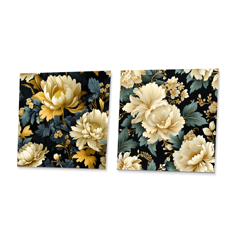 Louna - Ensemble de 2 impressions murales florales en métal, H 29 po x l 58 po