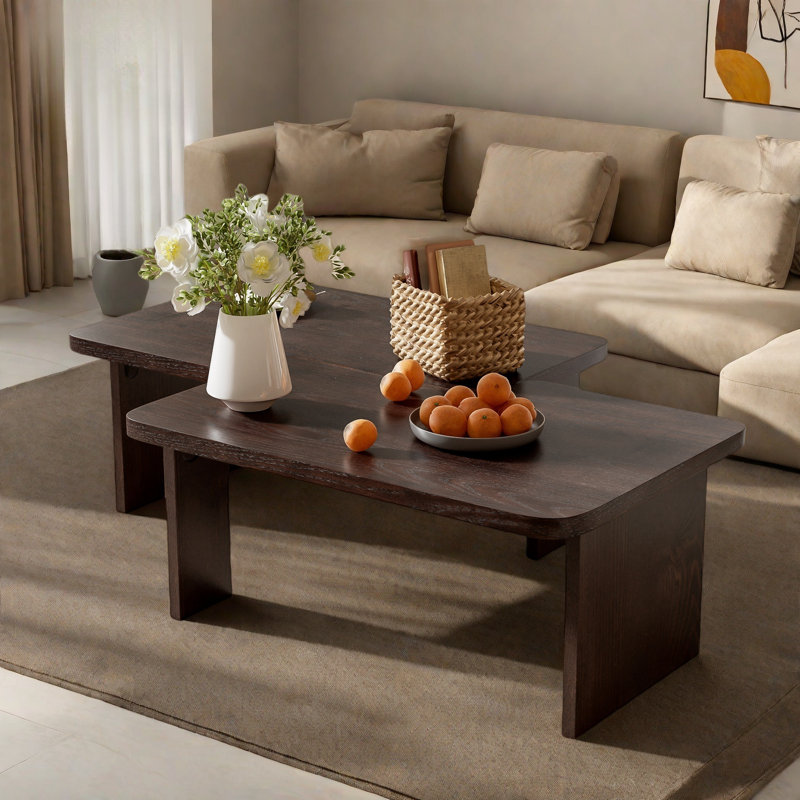 Modern Rectangle Coffee Table Set With Modular L-shape Design, Espresso